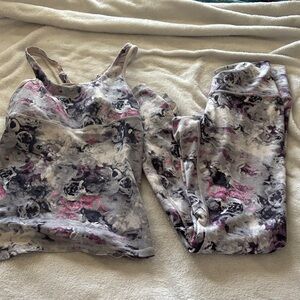 lululemon athletica Floral Print Leggings Set - Pink and Gray